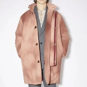 ACNE STUDIOS Red Garment-Dyed Down Coat with Patched Logo